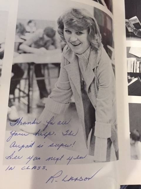 A photo of Renae Larson, the art teacher behind the airport mural project, from Melanie Beverlys Kenai Central High School yearbook. (Photo courtesy of Melanie Beverly)