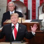 President Donald Trump delivers his State of the Union address to a joint session of Congress on Capitol Hill in Washington, as Vice President Mike Pence and Speaker of the House Nancy Pelosi, D-Calif., watch, Tuesday. (AP Photo/Andrew Harnik)