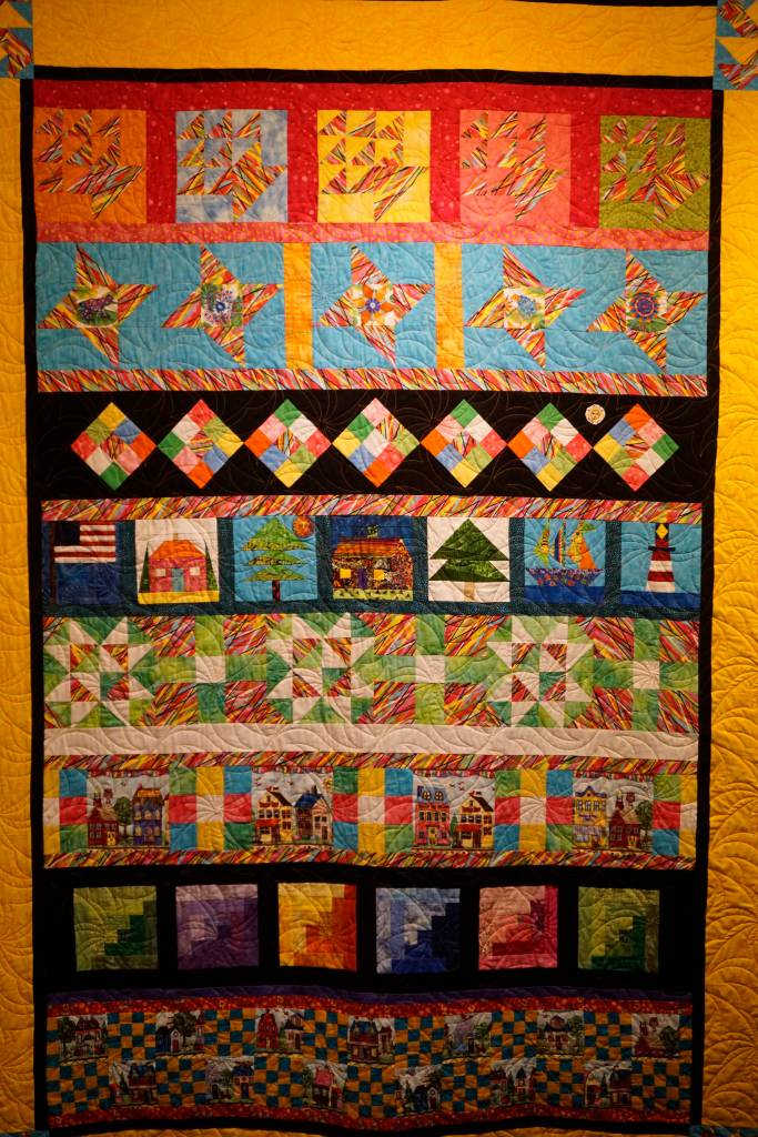 Elaine Plantes Brights quilt, one of the works in the 9 Women / 9 Quilts show that opened last Friday, Feb. 1, 2019, at the Homer Council on the Arts, in Homer, Alaska. (Photo by Michael Armstrong/Homer News)