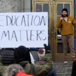 UAS Student Body President Nick Bursell speaks at a rally for funding the University of Alaska in front of the Capitol on Wednesday, Feb. 13, 2019. (Michael Penn | Juneau Empire)