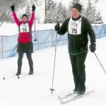 Marly and Jeff Perschbacher finish the 20-kilometer classic ski at the Tour of Tsalteshi at Tsalteshi Trails on Sunday. (Photo courtesy of Jenny Neyman/Tsalteshi Trails)