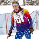Homers Tara Schmidt is all smiles after finishing the 40-kilometer freestyle race despite breaking a ski early in the race Sunday in the Tour of Tsalteshi. (Photo courtesy of Jenny Neyman/Tsalteshi Trails)