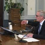 University of Alaska President Jim Johnsen gives a presentation about the impact proposed budget cuts would have on university funding, Tuesday, Feb. 19, 2019. (Kevin Baird | Juneau Empire)
