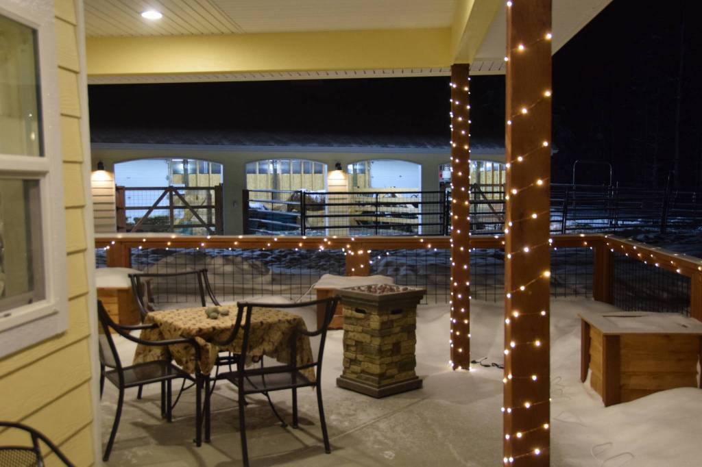 The back porch of Winters Grace Guidance Center illuminated on Feb. 20, 2019. (Photo by Brian Mazurek/Peninsula Clarion)