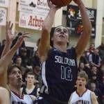 Soldotnas Zach Hanson (10) takes a shot Saturday against Kenai Central in a nonconference clash at Kenai Central High School. (Photo by Joey Klecka/Peninsula Clarion)