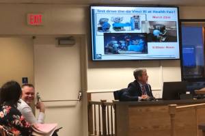 Central Peninsula Hospital CEO Rick Davis gives a presentation to the Kenai Peninsula Borough Assembly in the Betty J. Glick Assembly Chambers in Soldotna on Feb. 19, 2019. (Photo by Victoria Petersen/Peninsula Clarion)
