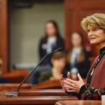 U.S. Sen. Lisa Murkowski, R-Alaska, delivers her annual speech to a Joint Session of the Alaska Legislature on Tuesday, Feb. 18, 2019. (Michael Penn | Juneau Empire)