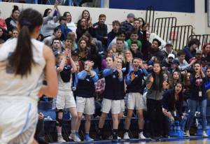Soldotna basketball supporters cheer for the SoHi girls team in Saturdays Northern Lights Conference tournament final against the Wasilla Warriors. (Photo by Joey Klecka/Peninsula Clarion)