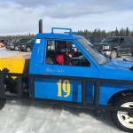 Old Timers Race winner Herff Keith makes his way to the track. (Photo provided by Kenai Peninsula Ice Race Association)
