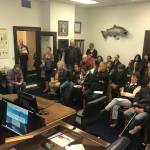 People pack the room to give public testimony on the Alaska Marine Highway System in the House Transportation and Public Facilities committee on March, 12, 2019. (Alex McCarthy | Juneau Empire)