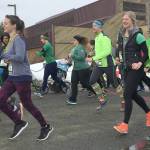 Runners take off at the start of the Shamrock Shuffle on Sunday, March 17, 2019, at the Soldotna Regional Sports Complex. (Photo by Jeff Helminiak/Peninsula Clarion)