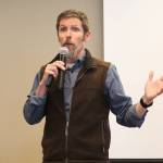 Photo by Megan Pacer/Homer News                                Mike Heatwole, vice president of public affairs for the Pebble Limited Partnership, speaks to a crowd of people Tuesday, March 19 during a community meeting at Lands End Resort in Homer.