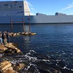 The future USS Zumwalt, pictured here underway for the first time conducting at-sea tests and trials on the Kennebeck River, made a stop in Ketchikan Saturday, March 23. ( Courtesy Photo | U.S. Navy photo)