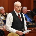 Sen. Bert Stedman, R-Sitka, speaks about CSSB 38, a supplemental appropriation bill for earthquake relief, during a Senate floor session at the Capitol on Monday, March 25, 2019. The $130 million bill passed unanimously. (Michael Penn | Juneau Empire)