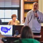 James Biela, lead field advocate the Alaska Chapter of the American Foundation for Suicide Prevention, speaks during an informational meeting at the Capitol on Tuesday, March 26, 2019. (Michael Penn | Juneau Empire)