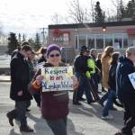Peninsula residents participate in the annual Choose Respect March in Kenai, Alaska, on Wednesday, March 27, 2019. (Photo by Brian Mazurek/Peninsula Clarion)