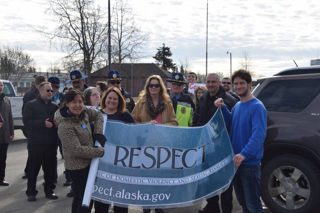 Peninsula residents participate in the annual Choose Respect March in Kenai, Alaska, on Wednesday, March 27, 2019. (Photo by Brian Mazurek/Peninsula Clarion)