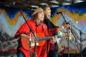 Musical duo Rio Samaya play on the River Stage during the 2017 Salmonfest in Ninilchik, Alaska on Friday, August 4, 2017. The three-day music festival concludes on Sunday night. (Photo by Kat Sorensen/Peninsula Clarion)