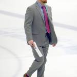 Interim head coach Dan Bogdan walks to the bench before a game March 21, 2019, against the Fairbanks Ice Dogs at the Soldotna Regional Sports Complex. (Photo by Jeff Helminiak/Peninsula Clarion)