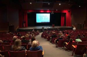 Community members, parents, staff and students concerned about the Kenai Peninsula Borough School Districts potential plan to consolidate Soldotna High School and Soldotna Prep School gather in the Soldotna High School Auditorium to get more information about how that consolidation would affect them, Thursday, April 11, 2019, in Soldotna, Alaska. (Photo by Victoria Petersen/Peninsula Clarion)