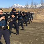 State and Wildlife Troopers participate in tactical training at the Palmer PD Range in Palmer, Alaska on Monday, April 1, 2019 as part of a week-long training on sexual assault and domestic violence. (Photo courtesy of Megan Peters/Department of Public Safety)
