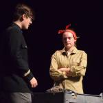 Katie Schwartz (right) trades lines with Jaron Swanson during rehearsal for Rosie Tuesday, at Soldotna High School. (Photo by Joey Klecka/Peninsula Clarion)