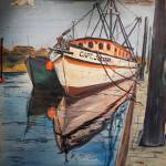 Capt. Julian, one of John Fenskes paintings at the First Friday, April 5, 2019, opening for his retrospective showing at Kachemak Bay Campus in Homer, Alaska. (Photo by Michael Armstrong/Homer News)