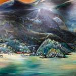 One of John Fenskes paintings at the First Friday, April 5, 2019, opening for his retrospective showing at Kachemak Bay Campus in Homer, Alaska. (Photo by Michael Armstrong/Homer News)