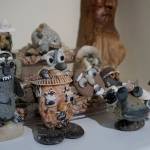 Some of John Fenskes rock people at the First Friday, April 5, 2019, opening for his retrospective showing at Kachemak Bay Campus in Homer, Alaska. (Photo by Michael Armstrong/Homer News)