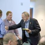 Don Young shakes hands with members of the Kenai and Soldotna Chambers of Commerce during a luncheon at the Kenai Visitors Center in Kenai, Alaska on Tuesday, April 23, 2019. (Photo by Brian Mazurek/Peninsula Clarion)