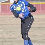 Palmer pitcher Janie Besse delivers home Friday, April 26, 2019, at Steve Shearer Memorial Ball Park in Kenai, Alaska. (Photo by Jeff Helminiak/Peninsula Clarion)