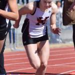 Kenai Central senior Hayley Maw takes off from the starting blocks in the girls 200-meter sprint Saturday afternoon at the SoHi Region III Preview Invite at Justin Maile Field in Soldotna. (Photo by Joey Klecka/Peninsula Clarion)