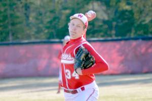 Wasilla pitcher Carter Huston delievers home Friday, May 3, 2019, at the Kenai Little League fields in Kenai, Alaska. (Photo by Jeff Helminiak/Peninsula Clarion)