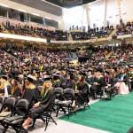 Students wait to graduate at the University of Alaska Anchorages spring commencenet ceremony on Sunday, May 5, 2019, in Anchorage, Alaska. (Photo by Victoria Petersen/Peninsula Clarion)
