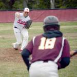 Kenai Central pitcher Simon Grenier delivers to Brett Hoffman of Grace Christian on Friday, May 10, 2019, at the Kenai Little League fields in Kenai, Alaska. (Photo by Jeff Helminiak/Peninsula Clarion)