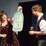 Hannah Tauriainen (left) acts out a scene with Aaron Gordon during rehearsal of Sabrina Fair, Tuesday, May 14, 2019, at Triumvirate North Theater in Kenai, Alaska. (Photo by Joey Klecka/Peninsula Clarion)