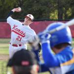 Kenais Parker Mattox unleashes a pitch against a Kodiak batter Thursday, May 16, 2019, at the Kenai Little League Fields in Kenai, Alaska. (Photo by Joey Klecka/Peninsula Clarion)