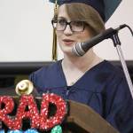 Tala Hadro gives the valedictorian speech at the Ninilchik School graduation ceremony Tuesday, May 21, 2019 at the school in Ninilchik, Alaska. (Photo by Megan Pacer/Homer News)