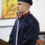 Garrett Koch gives his salutatorian speech during the Ninilchik School graduation ceremony Tuesday, May 21, 2019 at the school in Ninilchik, Alaska. (Photo by Megan Pacer/Homer News)