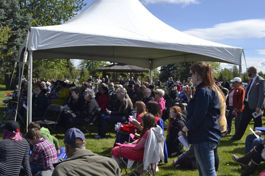 Dozens of residents and veterans gathered to celebrate Memorial Day at Kenais Memorial Day ceremony on Monday, May 27, 2019, in Leif Hansen Memorial Park in Kenai, Alaska. (Photo by Victoria Petersen/Peninsula Clarion)                                Dozens of residents and veterans gathered to celebrate Memorial Day at Kenais Memorial Day ceremony on Monday, May 27, 2019, in Leif Hansen Memorial Park in Kenai, Alaska. (Photo by Victoria Petersen/Peninsula Clarion)