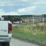 Vehicles are backed up along Bridge Access Road as construction crews work to repair bridge expansion joints on Monday, May 20, 2019 in Kenai, Alaska. (Photo courtesy Doug Munn)