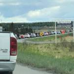 Vehicles are backed up along Bridge Access Road as construction crews work to repair bridge expansion joints on Monday, May 20, 2019 in Kenai, Alaska. (Photo courtesy Doug Munn)