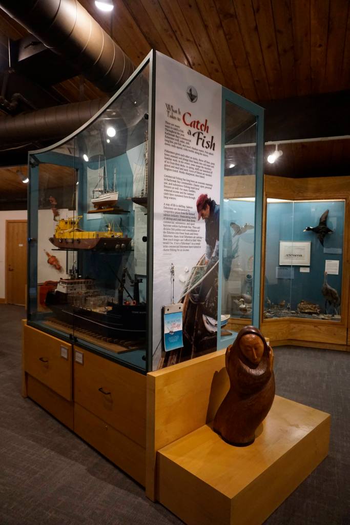 Some exhibits, such as a display that includes Don Rondas boat models, have been moved from the main gallery to the Marine Gallery as part of the Pratt Museums remodel, as seen here on May 28,2019, in Homer, Alaska. (Photo by Michael Armstrong/Homer News)