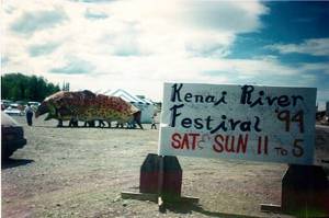 A sign welcomes visitors to the 1994 Kenai River Festival in Soldotna. (Photo provided by the Kenai Watershed Forum)