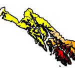 This map shows the varying levels of drought in Southeast Alaska, as of the week of June 6, 2019.The red portion of the map indicates extreme drought, dark orange indicates severe drought, light orange indicates moderate drought and yellow indicates abnormally dry conditions. (Courtesy Photo | U.S. Drought Monitor)