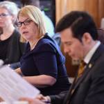 Rep. Tammie Wilson, R-North Pole, chairs the House Finance Committee with Rep. Neal Foster, D-Nome, right, as they work on House Bill 14 at the Capitol on Wednesday, April 24, 2019. (Michael Penn | Juneau Empire File)