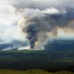 A smoke column on the northeast side of the Swan Lake Fire as seen on June 17, 2019. (Photo by Casey Lasota/Alaska Division of Forestry)