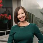 Cathy Sandeen, the University of Alaska Anchorage Chancellor, photographed outside the Administration and Humanities Building in July 2018 in Anchorage, Alaska. (Photo by James R. Evans/University of Alaska Anchorage)