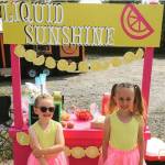 Ava McCaughey, left, and Zoey Stone, right, smile for the camera in front of their lemonade stand on Binkley Street during Lemonade Day in Soldotna, Alaska on June 29, 2019. (Photo courtesy Taylor Cochran)