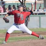 Peninsula Oilers pitcher Connor McCord delivers to the Mat-Su Miners on Wednesday, July 3, 2019, at Coral Seymour Memorial Park in Kenai, Alaska. (Photo by Jeff Helminiak/Peninsula Clarion)